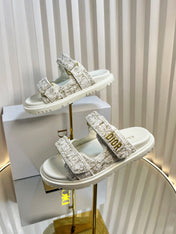 DIORACT SLIDES 25MM IN WHITE AND GOLD TWEED