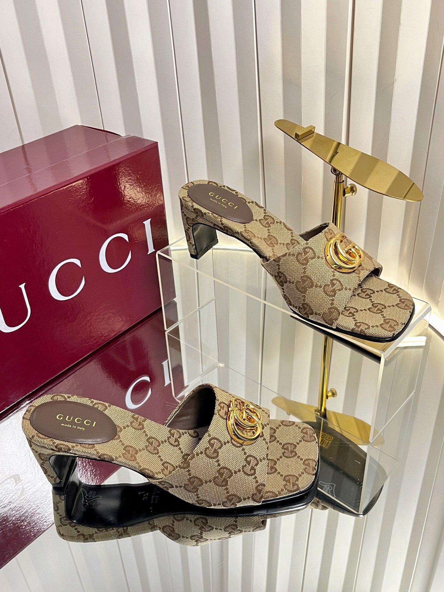 GUCCI 26S HIGH-HEELED SANDALS 45 MM IN WARM BEIGE CANVAS