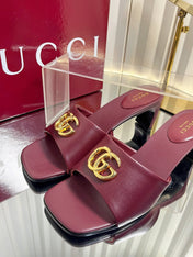 GUCCI 26S HIGH-HEELED SANDALS 45 MM IN DARK RED CALFSKIN