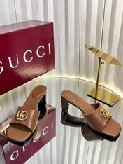 GUCCI 26S HIGH-HEELED SANDALS 45 MM IN BROWN CALFSKIN