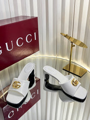 GUCCI 26S HIGH-HEELED SANDALS 45 MM IN WHITE CALFSKIN
