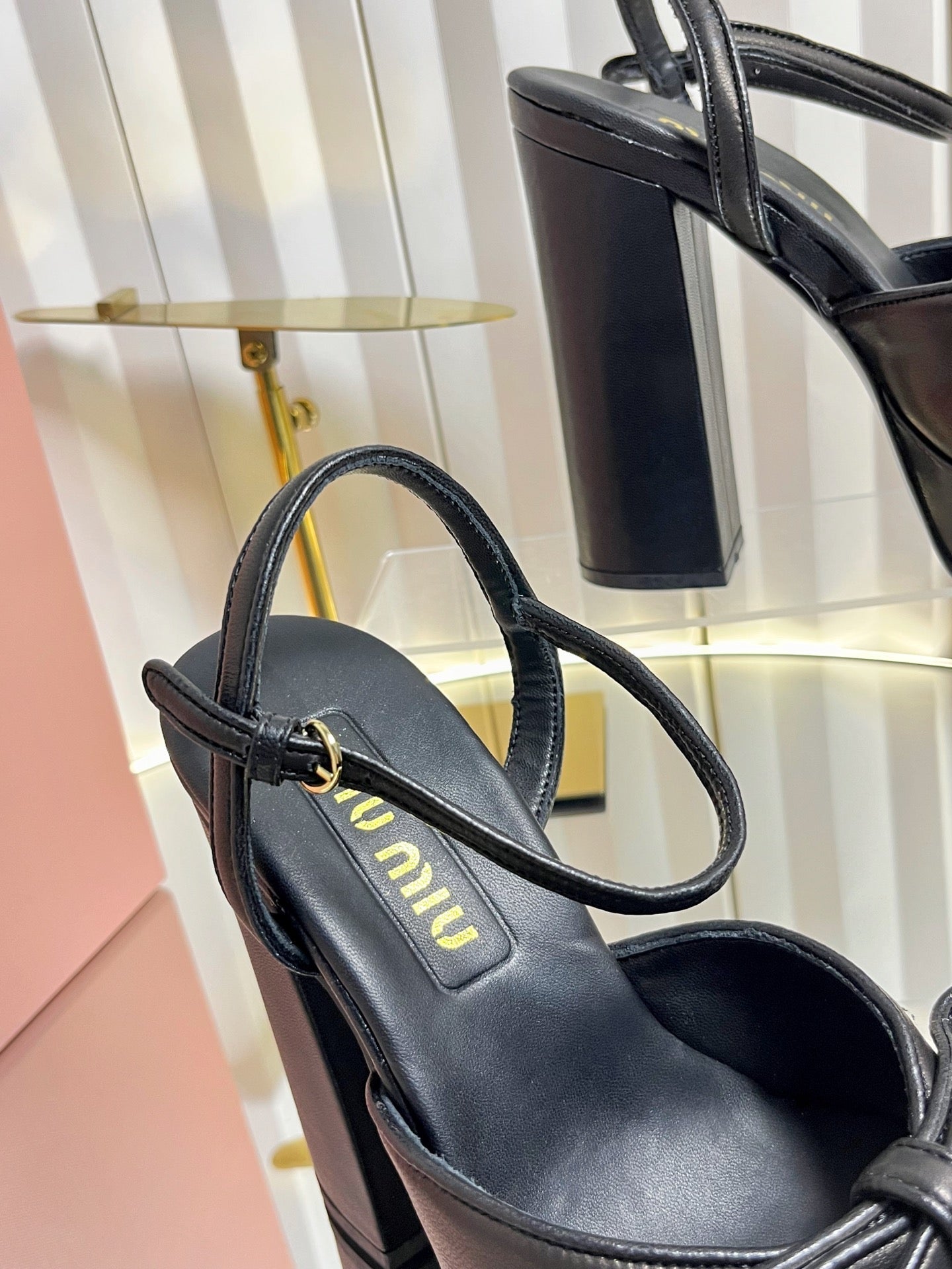 MIUMIU 26S PLATFORM ANKLE STRAP SANDALS 120MM IN BLACK CALFSKIN WITH BOW