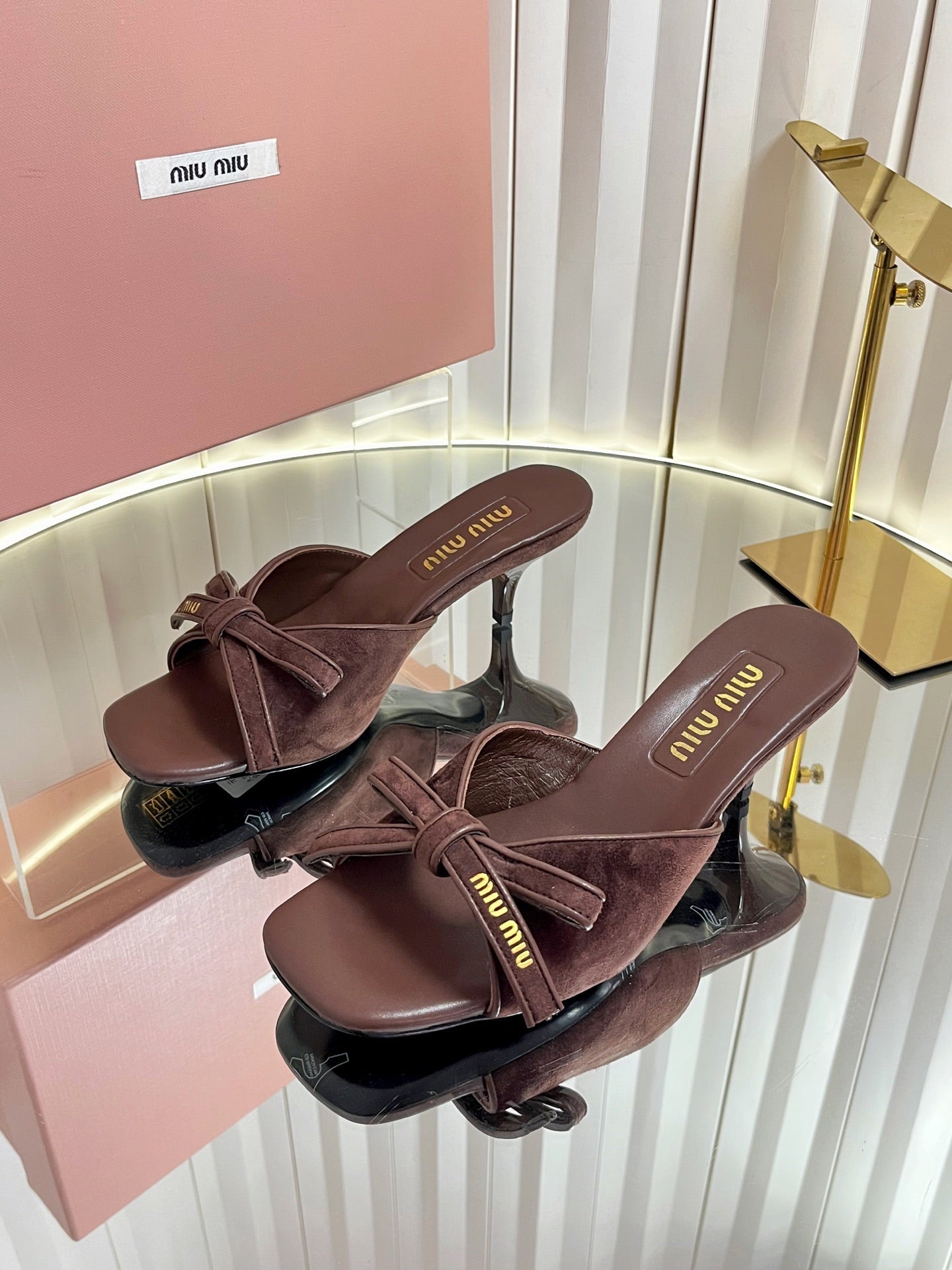 MIUMIU 26S MULE SANDALS 55MM IN DARK BROWN SUEDE WITH BOW