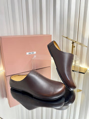 MIUMIU 26S CLOG MULES IN DARK BROWN CALFSKIN