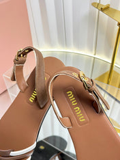 MIUMIU 26S SLINGBACK SANDALS IN DARK BROWN AND WHITE CALFSKIN