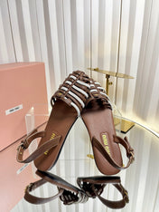 MIUMIU 26S SLINGBACK SANDALS IN DARK BROWN AND WHITE CALFSKIN