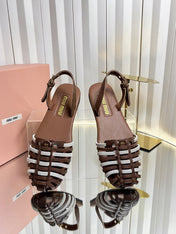 MIUMIU 26S SLINGBACK SANDALS IN DARK BROWN AND WHITE CALFSKIN