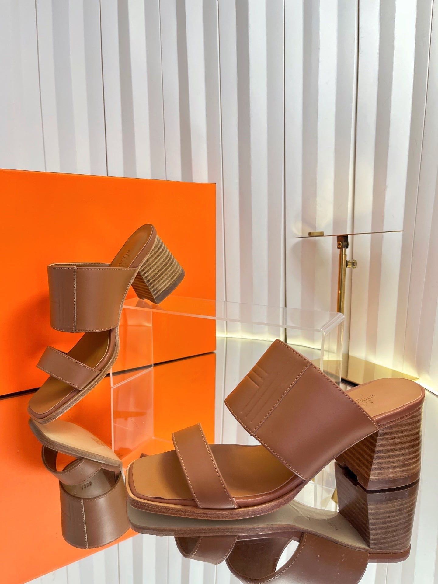 HM 26S MONICA 60 SANDAL IN CARAMEL BROWN CALFSKIN