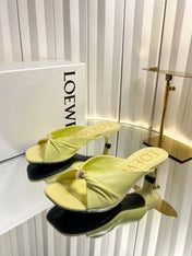 LOEWE 26S HEELED SANDALS 45 MM IN LIGHT YELLOW CALFSKIN