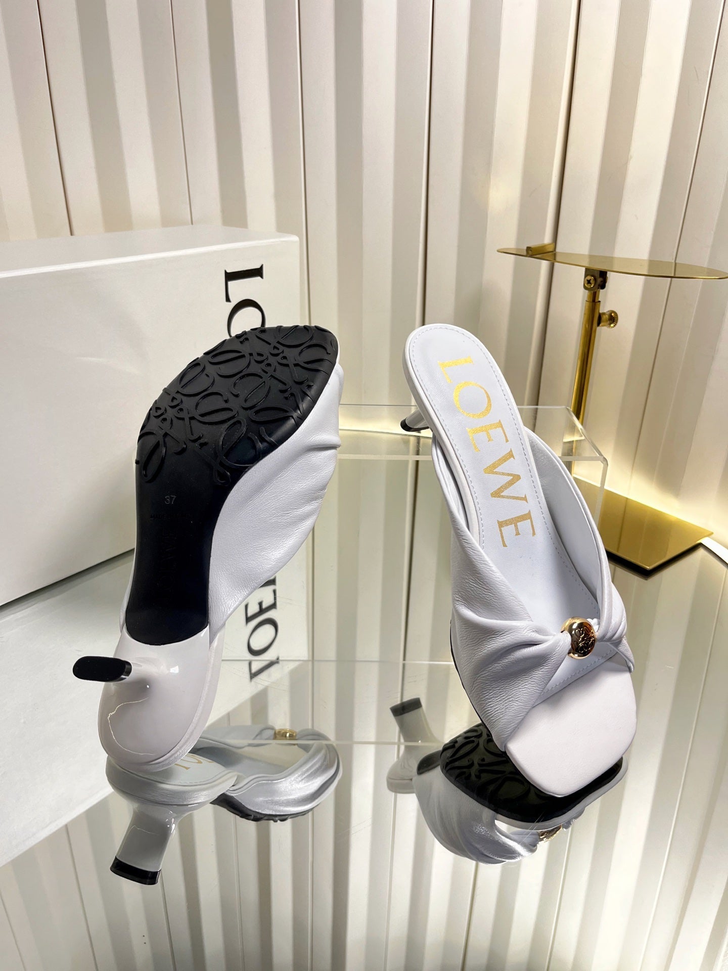 LOEWE 26S HEELED SANDALS 45 MM IN WHITE CALFSKIN
