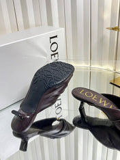LOEWE 26S HEELED SANDALS 45 MM IN DARK BROWN CALFSKIN