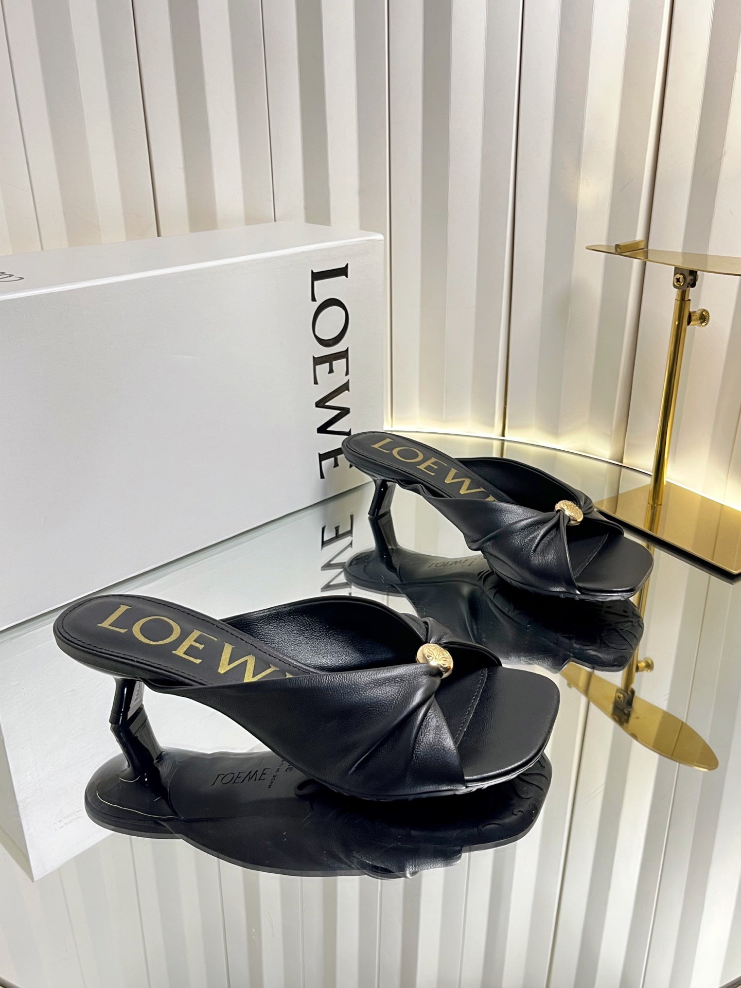 LOEWE 26S HEELED SANDALS 45 MM IN BLACK CALFSKIN