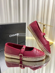 CHANEL 26S ESPADRILLE MARY JANE SHOES IN DARK RED LAMBSKIN