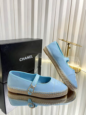 CHANEL 26S ESPADRILLE MARY JANE SHOES IN BLUE LAMBSKIN