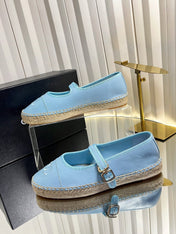 CHANEL 26S ESPADRILLE MARY JANE SHOES IN BLUE LAMBSKIN