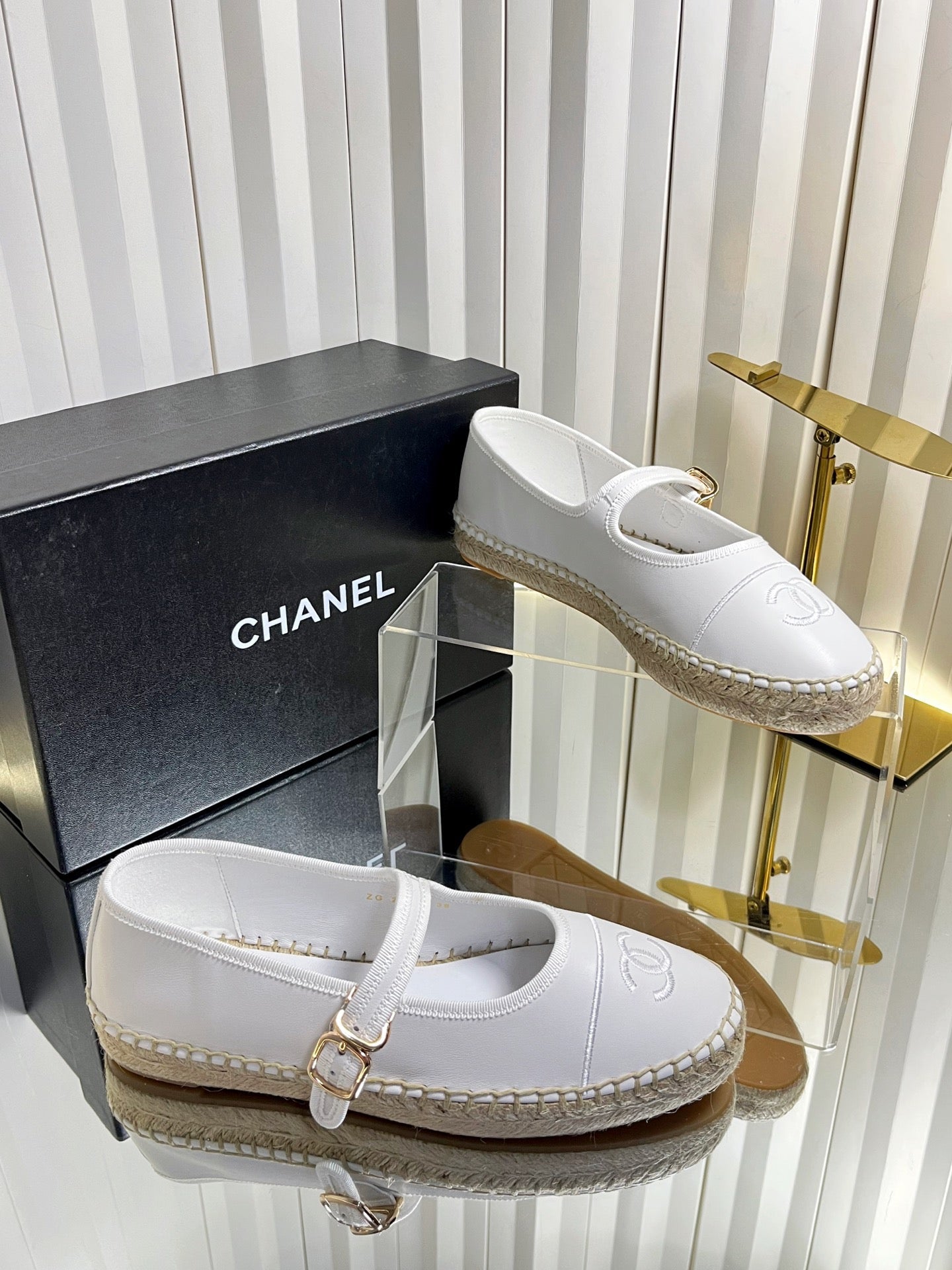 CHANEL 26S ESPADRILLE MARY JANE SHOES IN WHITE LAMBSKIN
