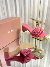 MIUMIU 26S PADDED MATELASSE MULE HEELS 65MM IN PINK CALFSKIN GOLD HARDWARE