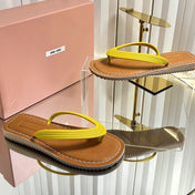 MIUMIU 26S THONG FLAT SANDALS IN YELLOW CALFSKIN