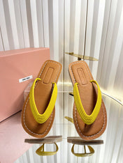 MIUMIU 26S THONG FLAT SANDALS IN YELLOW CALFSKIN