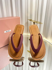 MIUMIU 26S THONG FLAT SANDALS IN BURGUNDY RED CALFSKIN