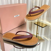 MIUMIU 26S THONG FLAT SANDALS IN BURGUNDY RED CALFSKIN