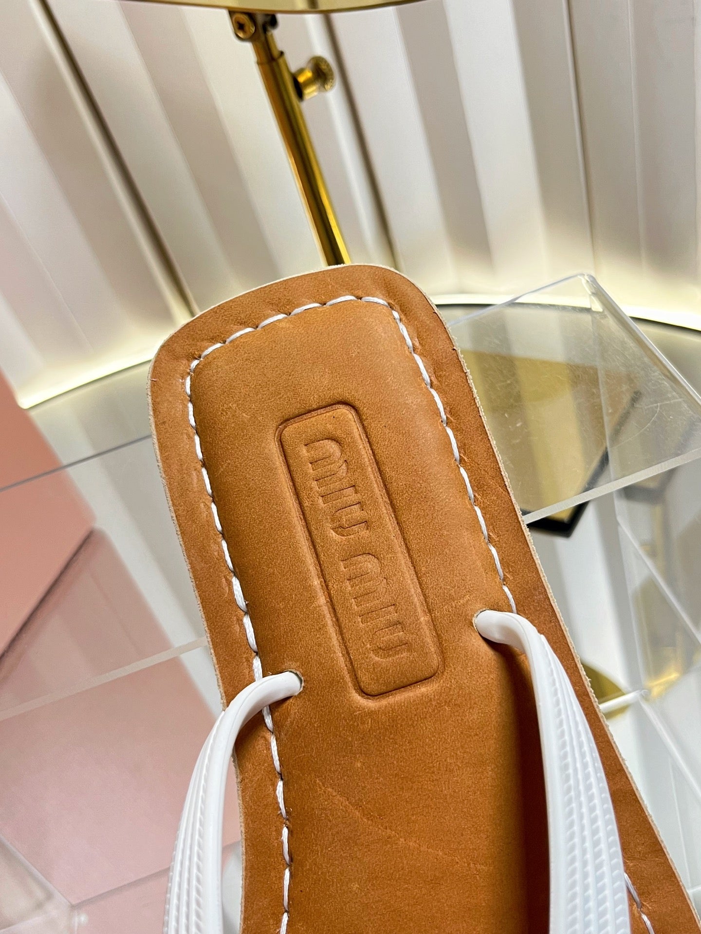 MIUMIU 26S THONG FLAT SANDALS IN WHITE CALFSKIN