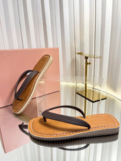 MIUMIU 26S THONG FLAT SANDALS IN DARK BROWN CALFSKIN