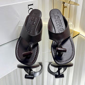 LOEWE 26S THONG SANDALS IN DARK BROWN CALFSKIN