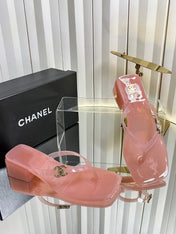 CHANEL 26S TRANSPARENT THONG SANDALS IN PASTEL PINK PVC