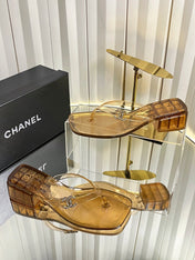 CHANEL 26S TRANSPARENT THONG SANDALS IN BROWN PVC