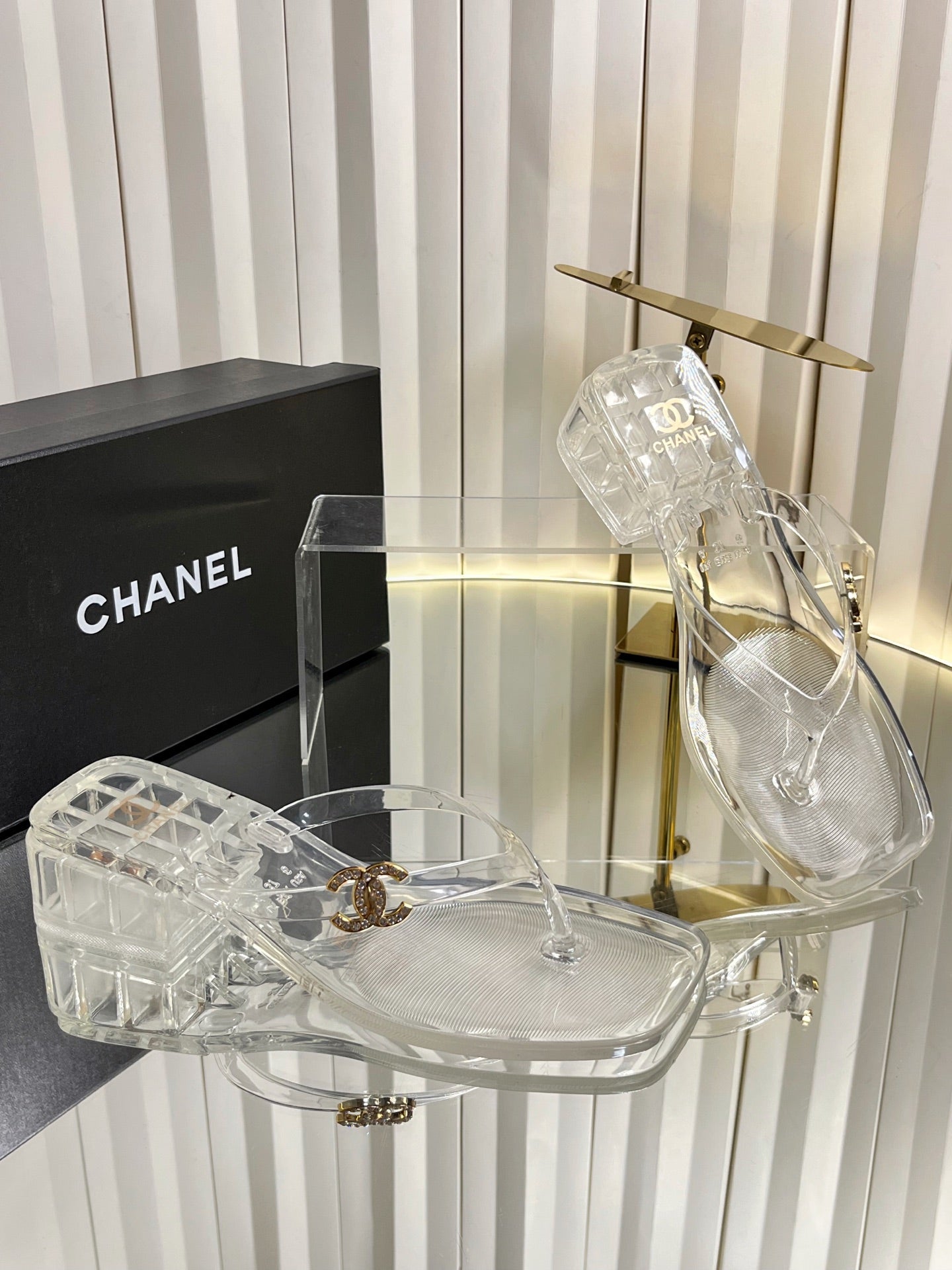 CHANEL 26S THONG SANDALS IN TRANSPARENT WHITE PVC