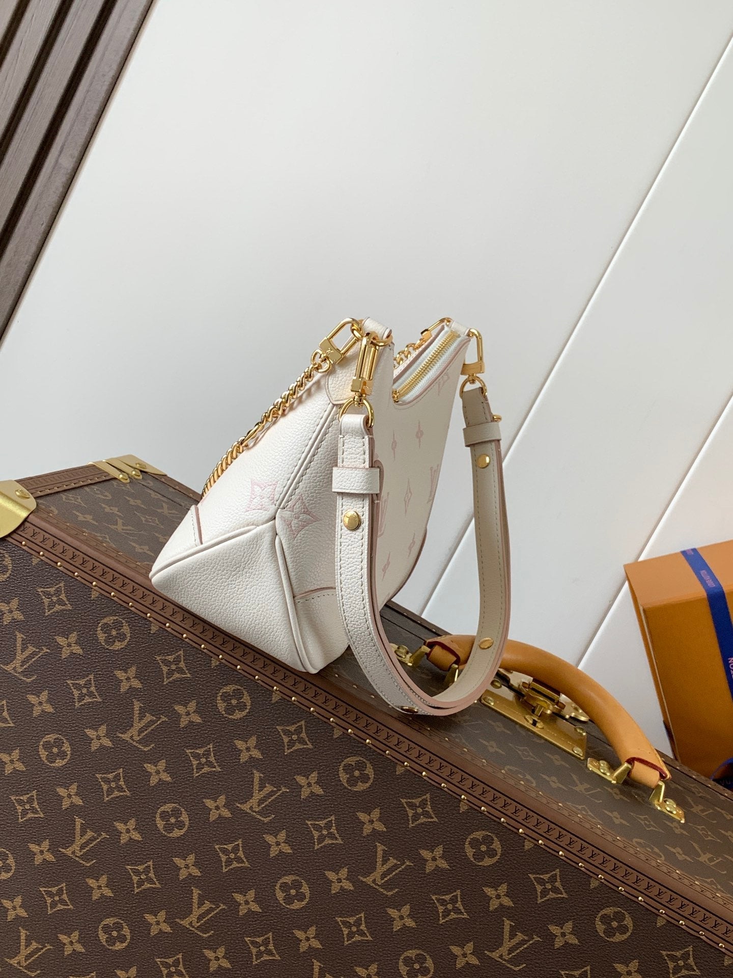 BOULOGNE 29 IN WHITE AND PINK MONOGRAM EMPREINTE CANVAS GOLD HARDWARE