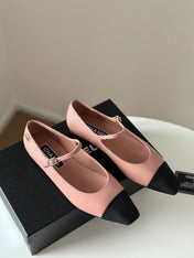 MARY JANE LIGHT PINK MIX BLACK CALFSKIN
