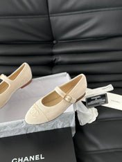 MARY JANE SHOES BEIGE CREAM CORDUROY TWILL FABRIC