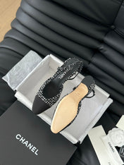 HIGH SLINGBACK IN BLACK MIX WHITE TWEED AND LAMBSKIN