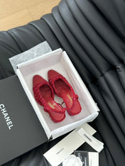 HIGH SLINGBACK IN RUBY RED TWEED AND LAMBSKIN