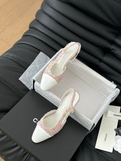 HIGH SLINGBACK IN LIGHT PINK TWEED MIX WHITE LAMBSKIN