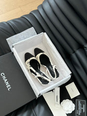 HIGH SLINGBACK IN WHITE MIX BLACK LAMBSKIN