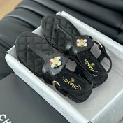 Double C Classic One-Strap Sandals Black Lambskin