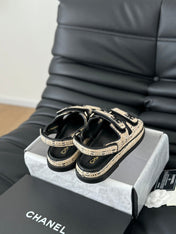 Dad Sandals Sheepskin  Beige Black