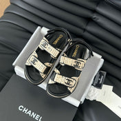 Dad Sandals Sheepskin  Beige Black