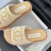 Slippers Platform Lambskin Beige Cream