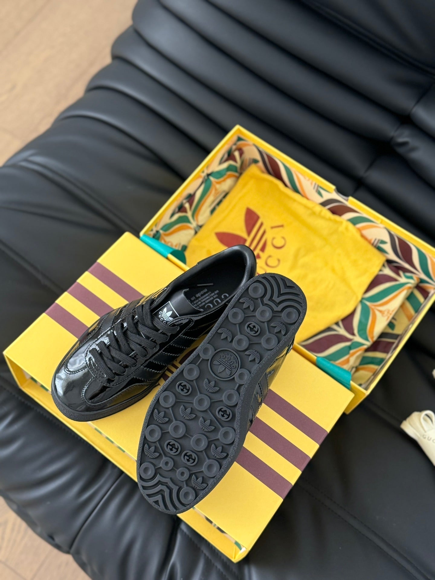 GG & ADIDAS GAZELLE SNEAKER GLOSSY BLACK CALFSKIN
