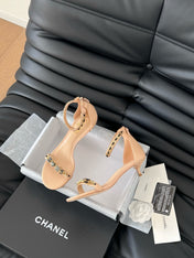 MID-HEEL 35 MM SANDAL IN NUDE TAN SHEEPSKIN WITH STICKERS