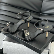 HIGH HEEL 75 MM SANDAL IN BLACK SHEEPSKIN