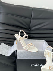 HIGH HEEL 75 MM SANDAL IN WHITE SHEEPSKIN