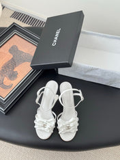 HIGH HEELS SANDALS IN WHITE SHEEPSKIN