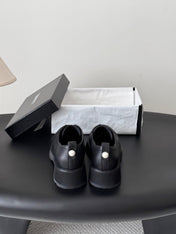 CHANEL 26S LACE UP PLATFORM IN BLACK CALFSKIN