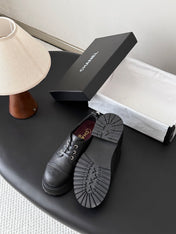 CHANEL 26S LACE UP PLATFORM IN BLACK CALFSKIN
