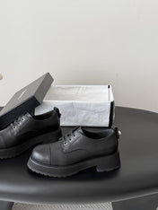 CHANEL 26S LACE UP PLATFORM IN BLACK CALFSKIN